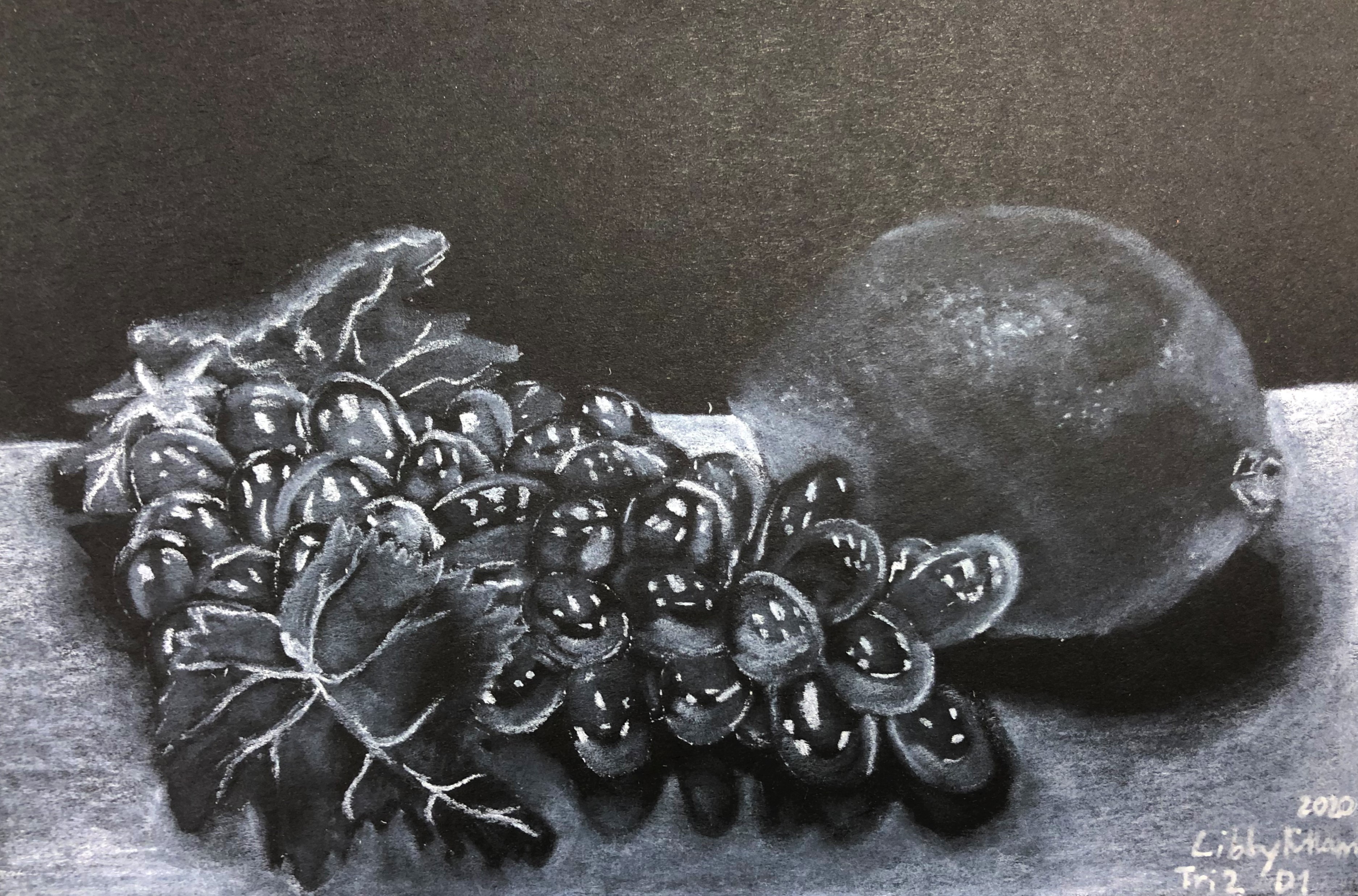 white charcoal on black paper